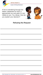 Grade 5 Writing Prompts Worksheet featuring unique scenarios for students to write about creatively.
