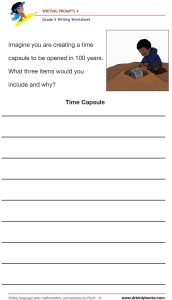 Grade 5 Writing Prompts Worksheet featuring unique scenarios for students to write about creatively.