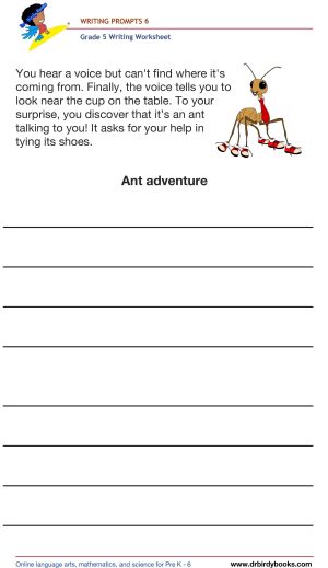 Grade 5 Writing Prompts Worksheet featuring unique scenarios for students to write about creatively.
