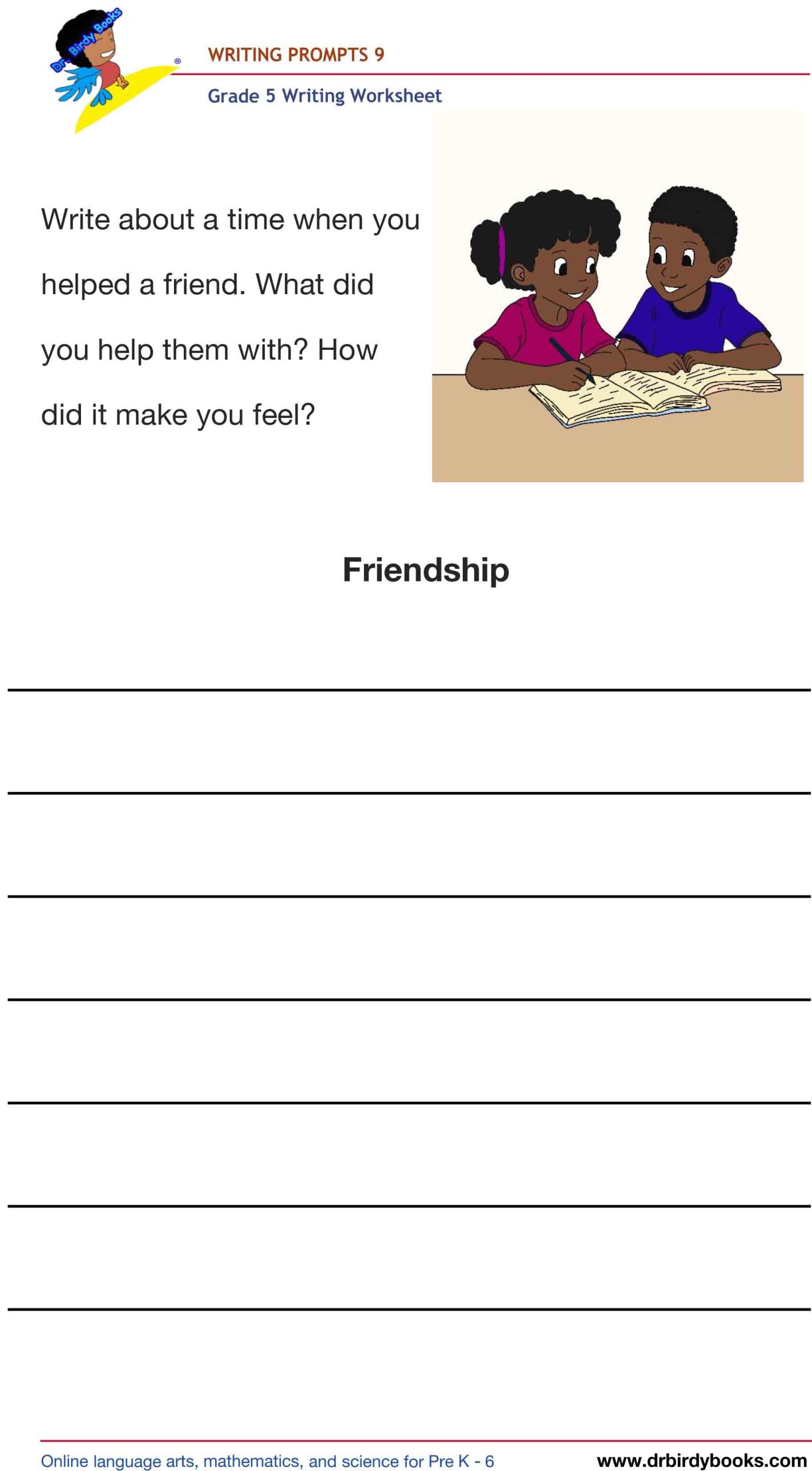 Grade 5 Writing Prompts Worksheet featuring unique scenarios for students to write about creatively.