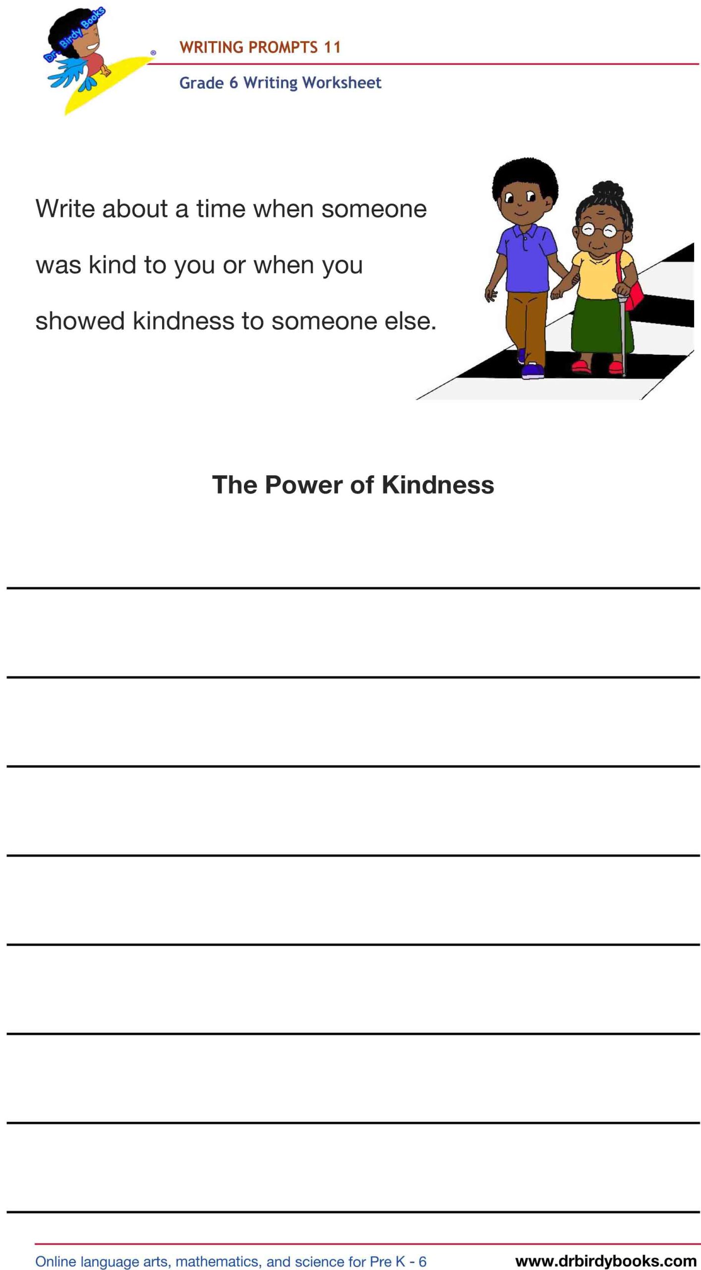 Grade 6 Writing Prompts Worksheet featuring unique scenarios for students to write about creatively.