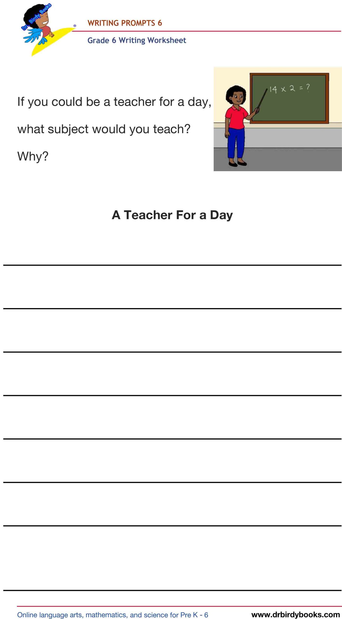Grade 6 Writing Prompts Worksheet featuring unique scenarios for students to write about creatively.