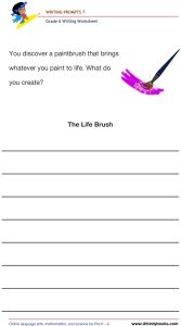 Grade 6 Writing Prompts Worksheet featuring unique scenarios for students to write about creatively.