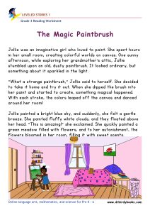 Grade 3 Reading Comprehension Worksheet with story order and grammar questions