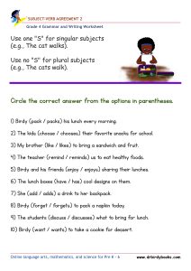 Grade 4 Subject-Verb Agreement Worksheet with verb choice sentences