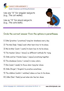 Grade 4 Subject-Verb Agreement Worksheet with verb choice sentences