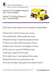 Grade 4 Subject-Verb Agreement Worksheet with verb choice sentences