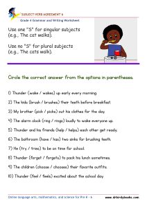 Grade 4 Subject-Verb Agreement Worksheet with verb choice sentences