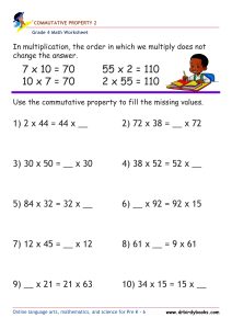 Grade 4 Commutative Property Worksheet for multiplication practice