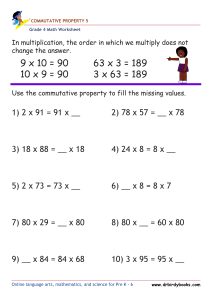 Grade 4 Commutative Property Worksheet for multiplication practice