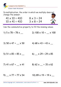 Grade 4 Commutative Property Worksheet for multiplication practice