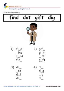 Kindergarten spelling missing letters worksheet for early literacy practice