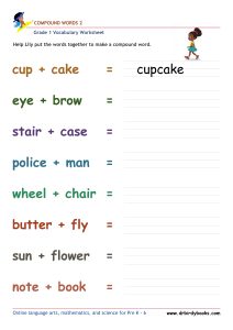 Grade 1 compound words worksheet for vocabulary practice and word building