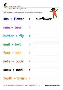 Grade 1 compound words worksheet for vocabulary practice and word building