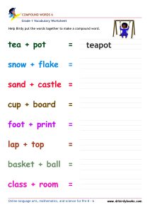 Grade 1 compound words worksheet for vocabulary practice and word building