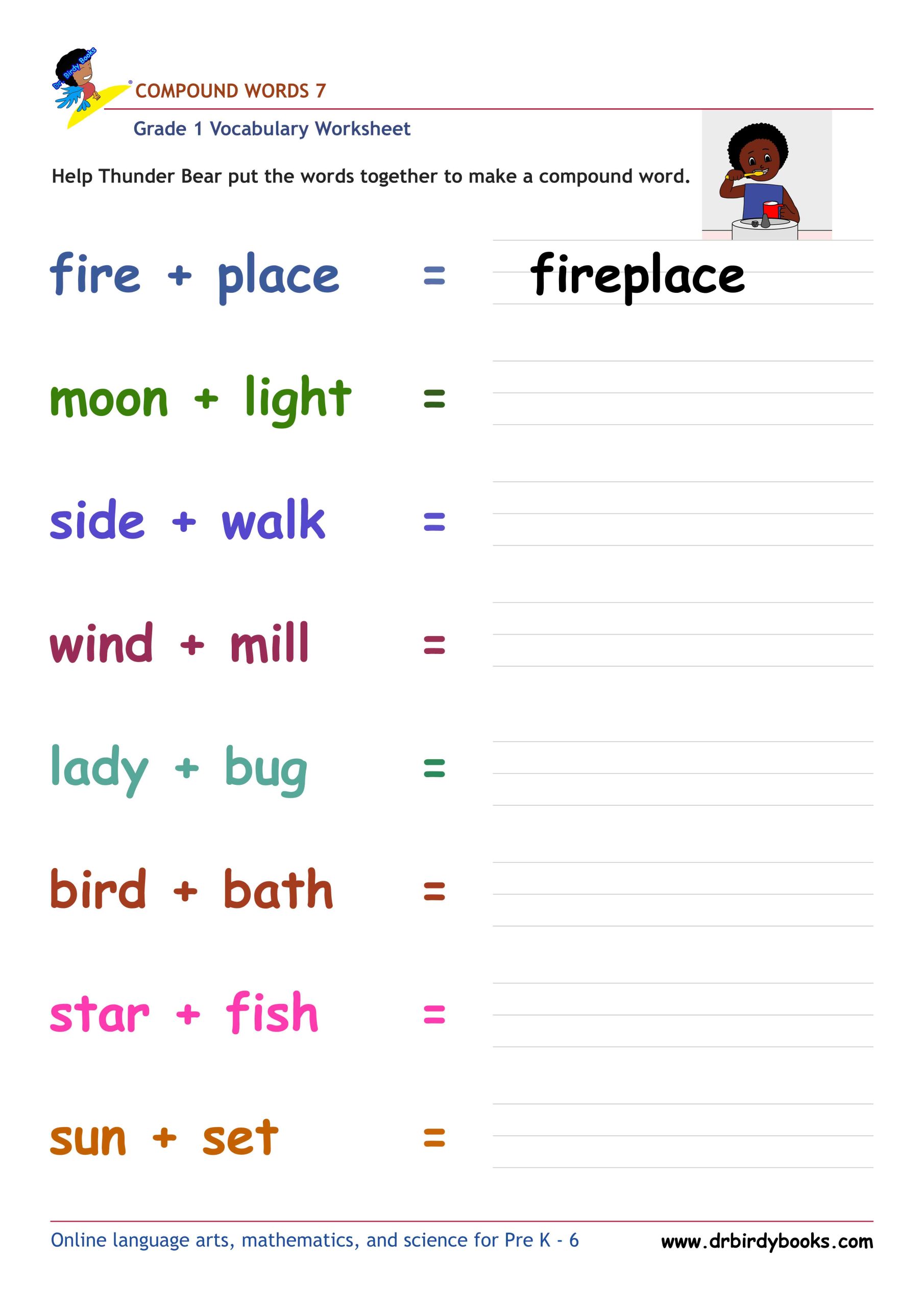 Grade 1 compound words worksheet for vocabulary practice and word building