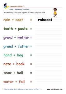 Grade 1 compound words worksheet for vocabulary practice and word building