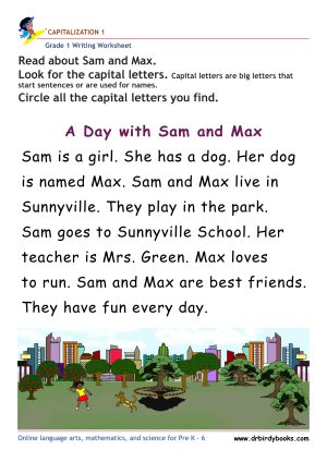 Grade 1 capitalization writing worksheet for letter recognition practice