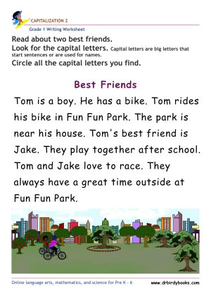 Grade 1 capitalization writing worksheet for letter recognition practice