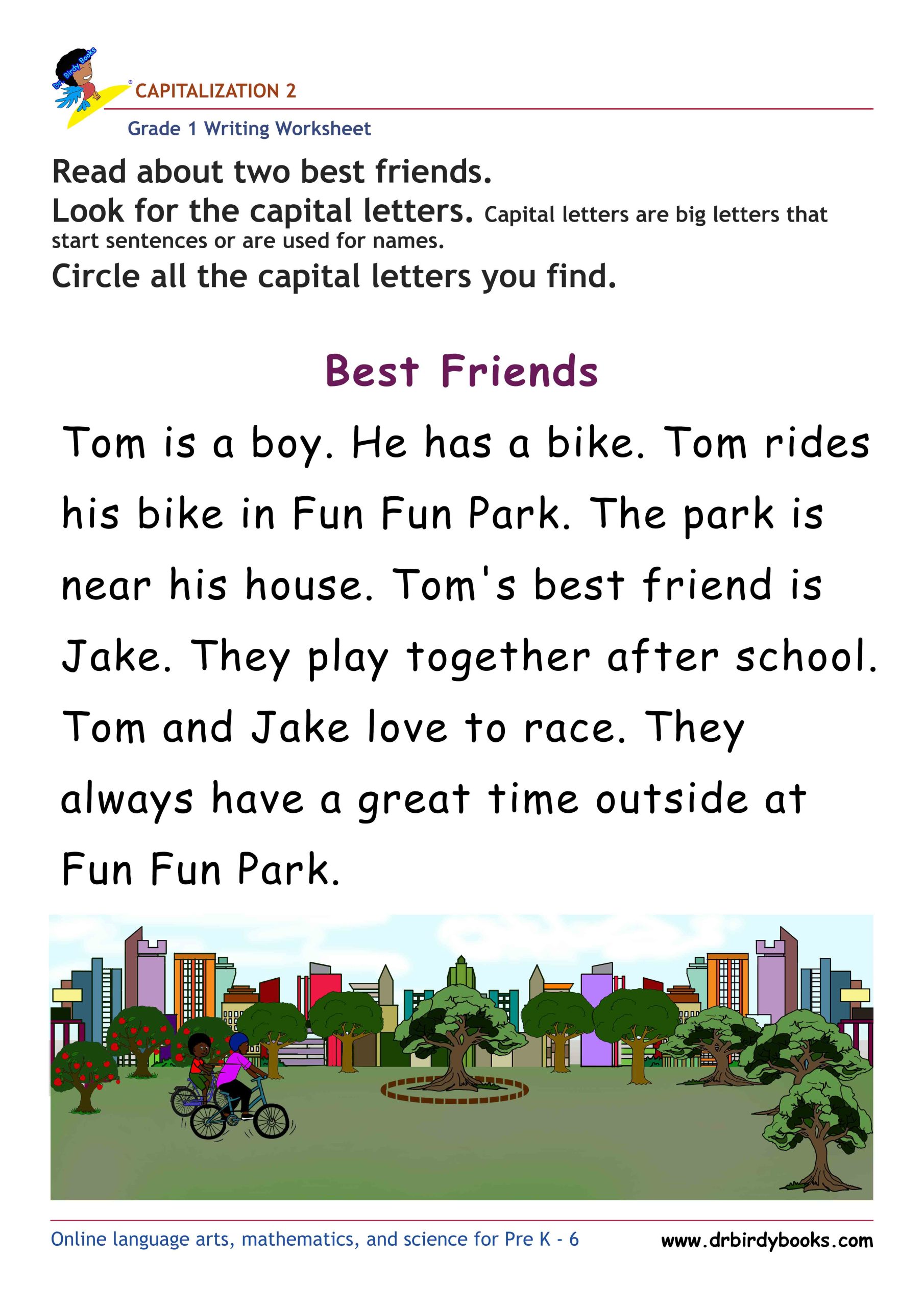 Grade 1 capitalization writing worksheet for letter recognition practice