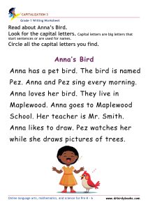 Grade 1 capitalization writing worksheet for letter recognition practice