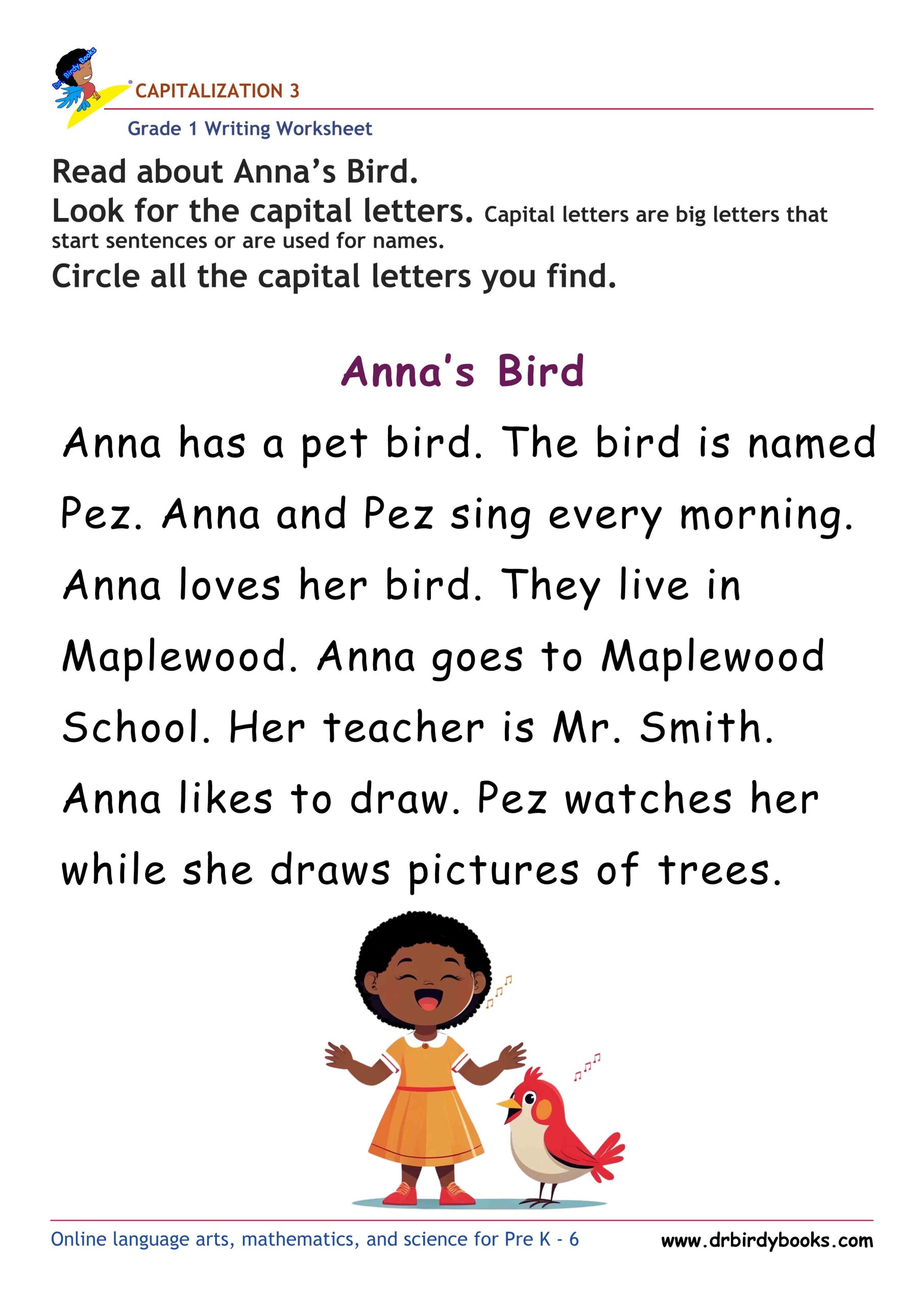 Grade 1 capitalization writing worksheet for letter recognition practice