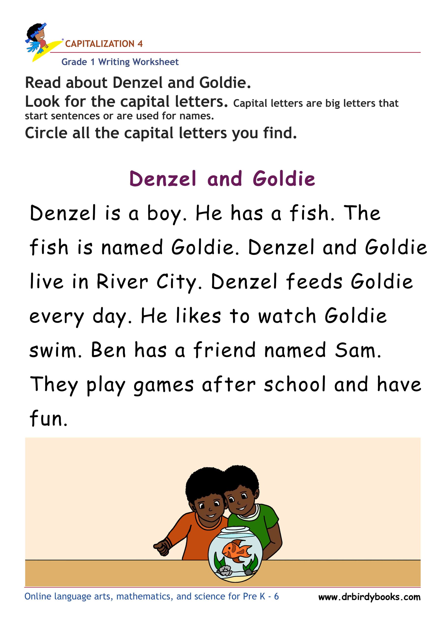 Grade 1 capitalization writing worksheet for letter recognition practice