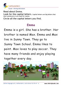 Grade 1 capitalization writing worksheet for letter recognition practice