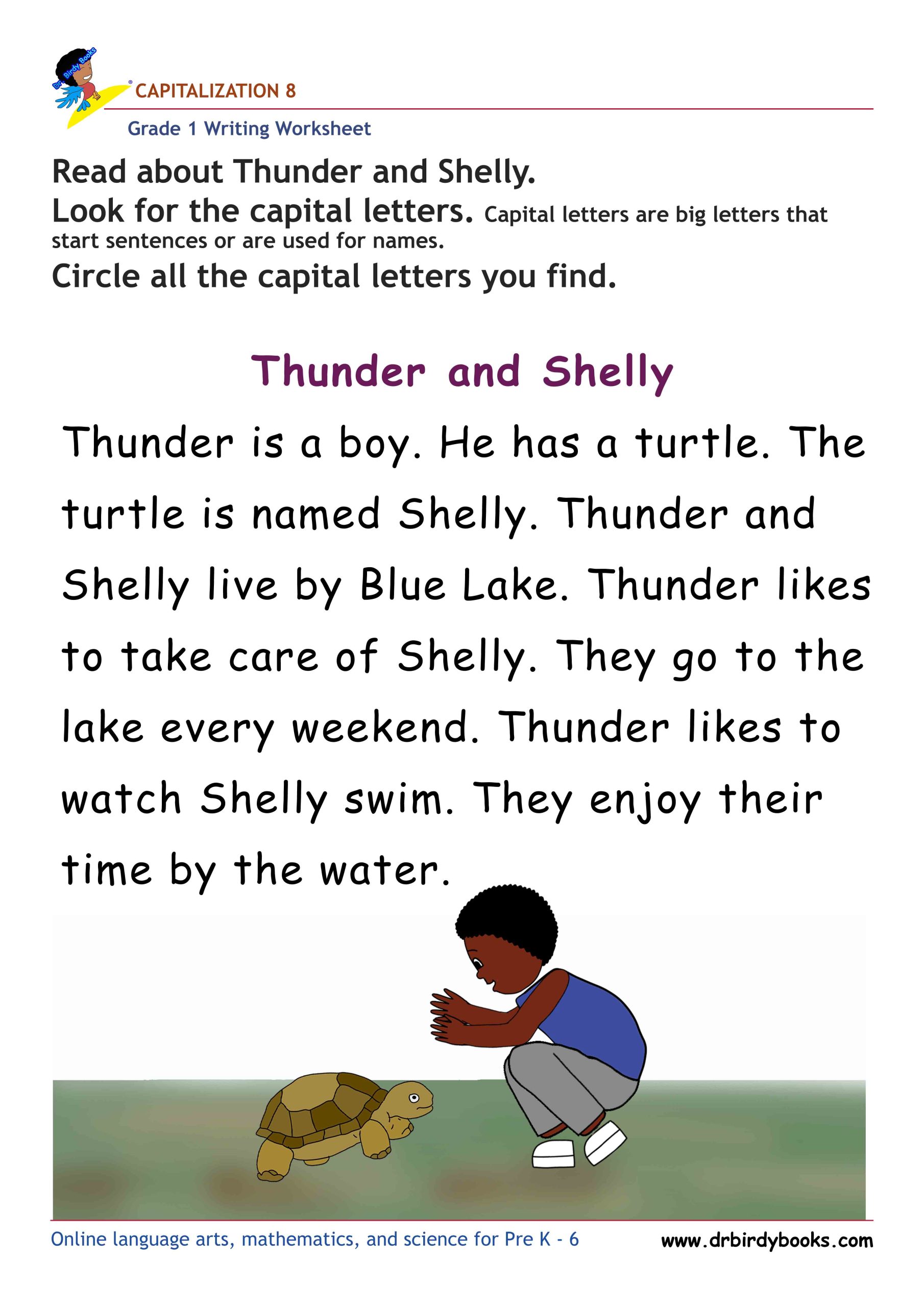 Grade 1 capitalization writing worksheet for letter recognition practice