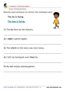 Grade 2 commonly confused words worksheet for writing practice and homophone correction