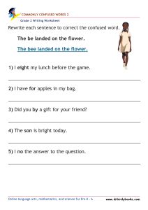Grade 2 commonly confused words worksheet for writing practice and homophone correction