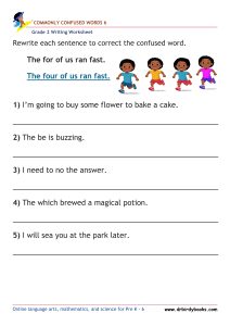Grade 2 commonly confused words worksheet for writing practice and homophone correction
