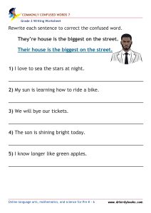 Grade 2 commonly confused words worksheet for writing practice and homophone correction
