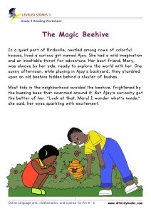 Grade 3 Reading Comprehension Worksheet with story order and grammar questions