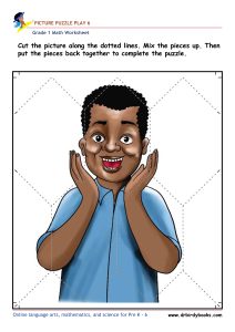 Grade 1 math picture puzzle worksheet with cut and assemble activity