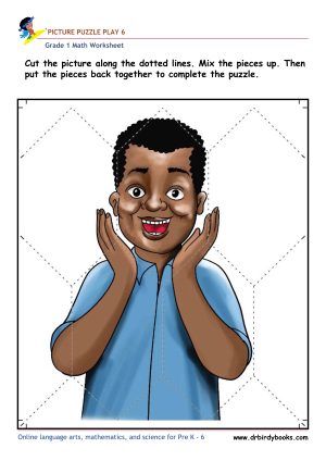 Grade 1 math picture puzzle worksheet with cut and assemble activity
