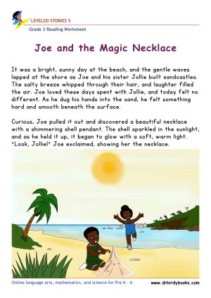 Grade 3 Reading Comprehension Worksheet with story order and grammar questions