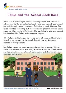 Grade 3 Reading Comprehension Worksheet with story order and grammar questions