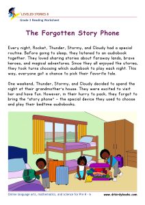 Grade 3 Reading Comprehension Worksheet with story order and grammar questions