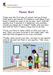 Grade 2 Reading Comprehension Worksheet with story order and grammar questions